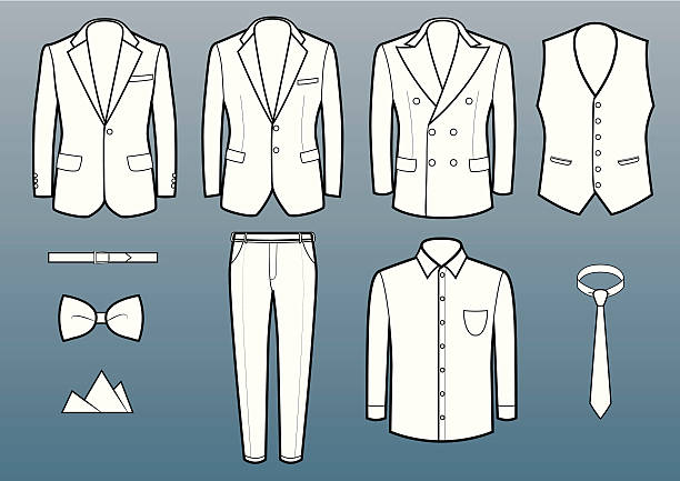ilustraciones, imágenes clip art, dibujos animados e iconos de stock de trajes y accesorios - lapel suit jacket necktie