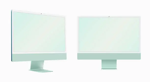 Vector illustration of iMac 2021 green color 3D realistic vector mockup