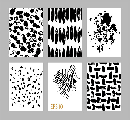 istock Grunge textures set. Abstract graffiti backgrounds. Brush strokes, spots, scratches, stripes, dots. Sketch monochrome vector illustrations isolated on a white background. 1482473544