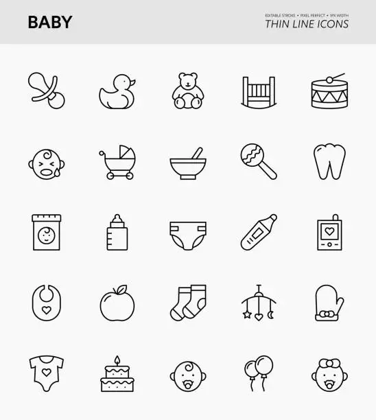 Vector illustration of Baby Editable Stroke Icons