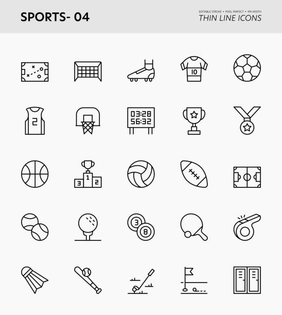 Sports Editable Stroke Icons Sports Editable Stroke Thin Line Icons football locker room stock illustrations