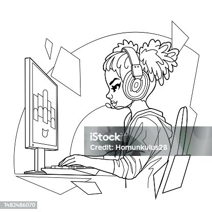 istock African girl gamer or streamer with a headset sits in front of a computer 1482486070