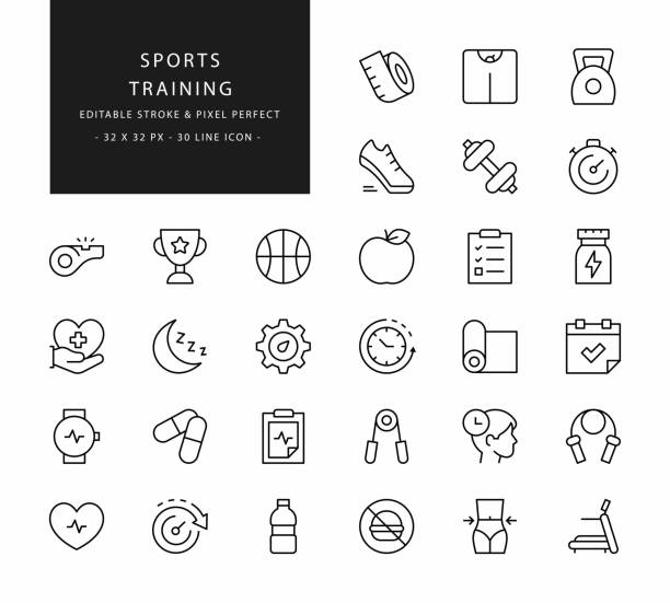 ilustrações de stock, clip art, desenhos animados e ícones de sports training line icons. editable stroke. pixel perfect. - kettle bell activity aerobics athlete