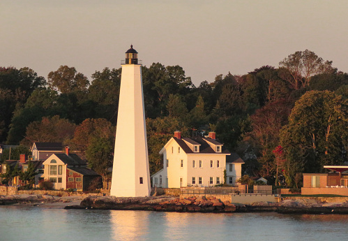 October 17, 2017. New London, Connecticut.  Historic, white lighthouse in New London, Ct. taken at sunrise.  This beacon, originally built in 1760, is the fifth oldest light station in the United States.