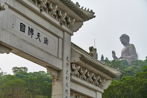 The Great Buddha statue of Wat Doi Phra Chan at the Buddhist temple in Thailand.