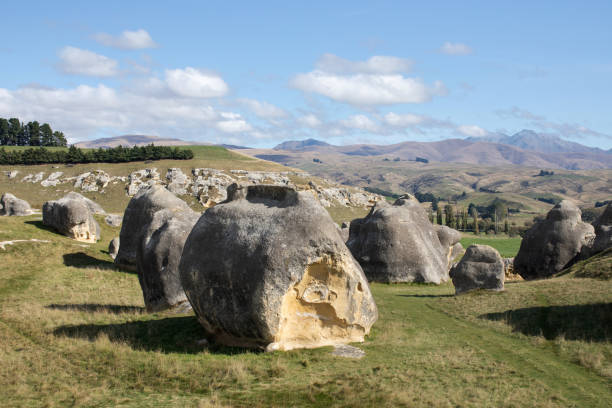 Elephant Rocks in North Otago, New Zealand. Tourist places. Natural attractions. Elephant Rocks in North Otago, New Zealand. Tourist places of the south island in NZ. Natural attractions. omarama stock pictures, royalty-free photos & images