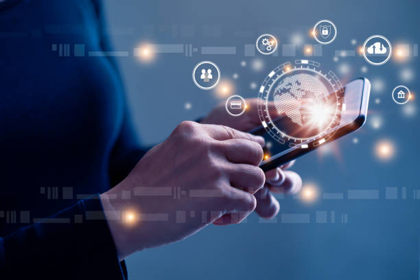 istock Human hand holding smart phone  and using mobile smart phone. Business global internet connection application technology 1482496615