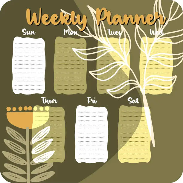 Vector illustration of Monthly planner, weekly planner, habit tracker template and example. Template for agenda, schedule, planners, checklists, bullet journal, notebook and other stationery. Hygge theme.