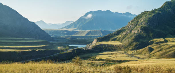 istock Mountain landscape in evening light, valley with river 1482502794
