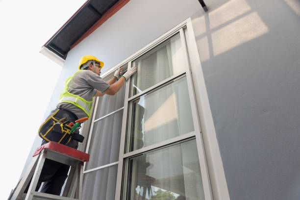 istock Construction worker repairing the sliding window. Open cap of adjust rail wheel. 1482503950