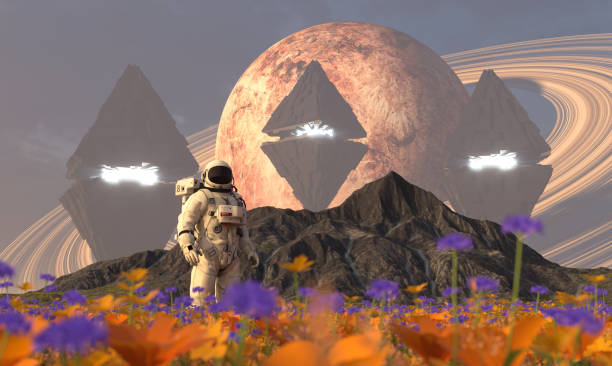 istock Astronaut exploring flourishing remote planet 1482513620