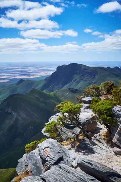 Bluff Knoll Mountain top view from Bluff Knoll to distant farmland. Porongurups Western Australia bluff knoll stock pictures, royalty-free photos & images