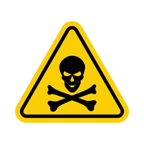 ilustrações de stock, clip art, desenhos animados e ícones de sign poison. warning sign poisonous substances. yellow triangle sign with skull and crossbones icon. danger of poisoning by toxic substances. dangerous area. poisons sign. - toxic waste vector biohazard symbol skull and crossbones