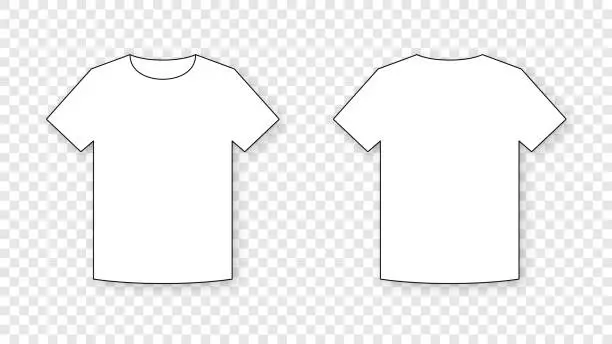 Vector illustration of T-shirt outline. Front and back view on transparent background.