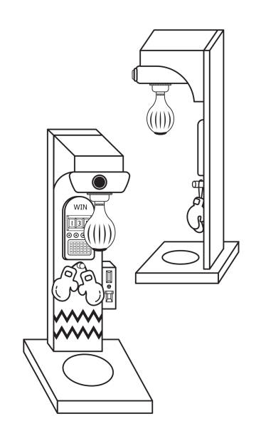 ilustrações, clipart, desenhos animados e ícones de esboço da máquina do jogo de soco de boxe - boxing fist knocking punch