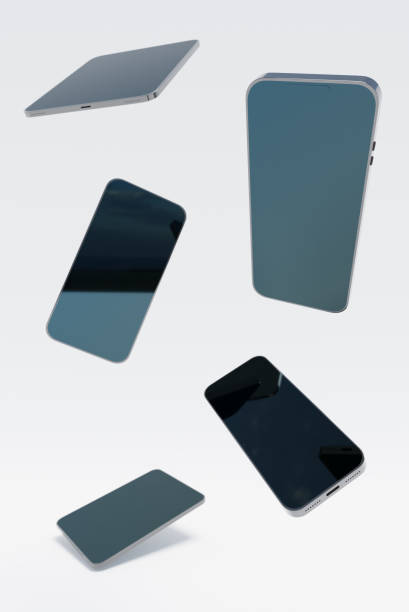istock Smartphones and tablets floating in white background, 3d rendering. Modern digital technology, communication, apps and advertising concept 1482537892