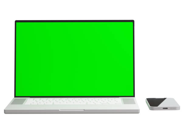 istock Modern laptop and smartphone with chromakey green screen in isolated background, 3d rendering. Modern digital technology illustration 1482537984