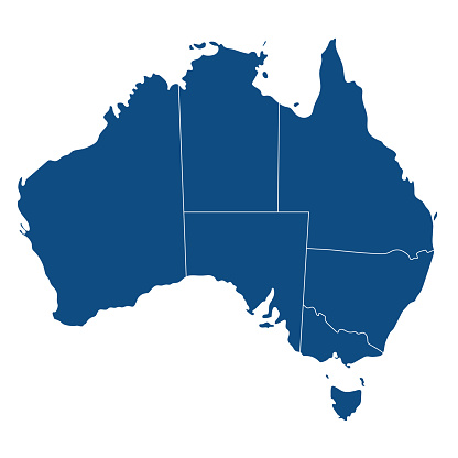 Australia map, blue color political map of Australia
