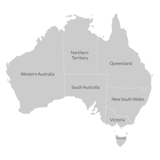 karte australien, karte der grauen regionen - new seven wonders of the world stock-grafiken, -clipart, -cartoons und -symbole
