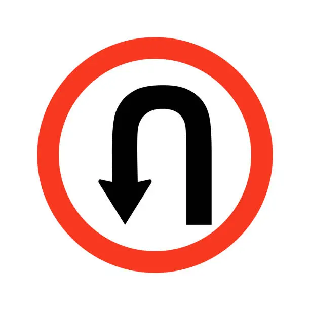 Vector illustration of Black go back return arrow icon.