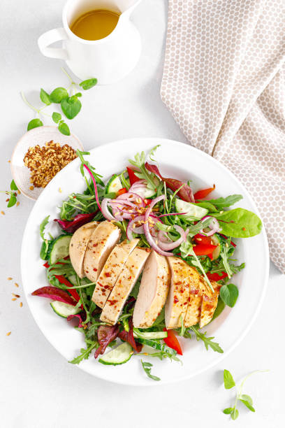 istock Chicken breast grilled and fresh vegetable salad 1482543104