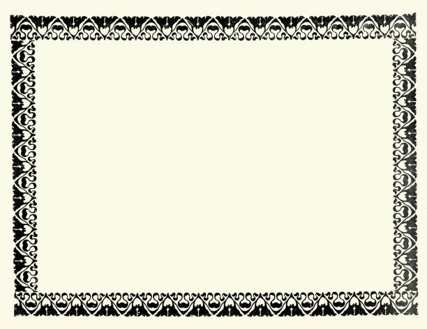 ilustrações, clipart, desenhos animados e ícones de ilustração vintage do quadro da borda da filigrana preta vitoriana tardia, elemento de design ornamental, tracery delicado - victorian style frame ornate black border