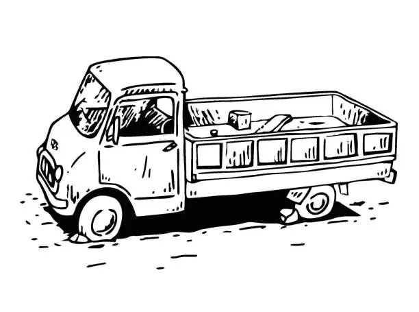 Vector illustration of Hand drawn old truck