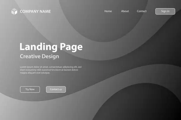 Vector illustration of Landing page Template - Fluid abstract design with Gray gradient - Trendy background