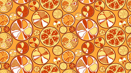 Abstract seamless geometric colorful and multicolored pattern in pop art style. Concept of diverse unicellular life or citrus fruits.