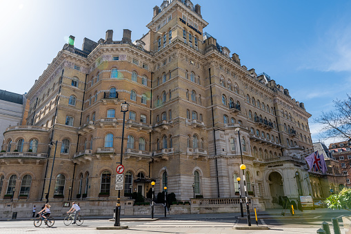 London. UK- 03.30.3021. The facade of the Langham Hotel. A 5 star luxury hotel in Regent Street.