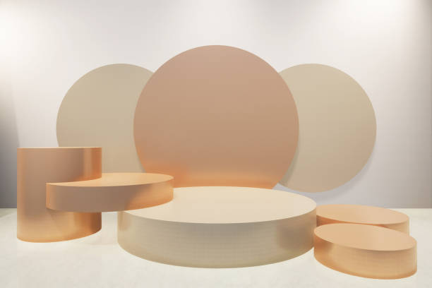 istock Abstract 3D  products display podium showcase  for scene with geometric shape. 3d rendering with gold stage to show cosmetic products. Lighting in luxury studio. 1482559680