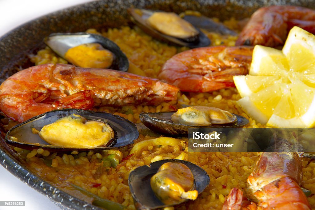 paella Spanish paella "mixta" from Valencia Comunidad Autonoma de Valencia Stock Photo