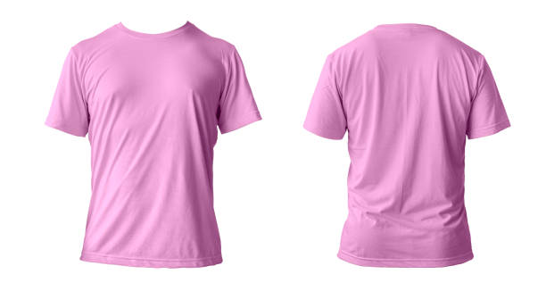 Blank pink clean t-shirt mockup, isolated, front view. Empty tshirt model mock up. Clear fabric cloth for football or style outfit template. stock photo