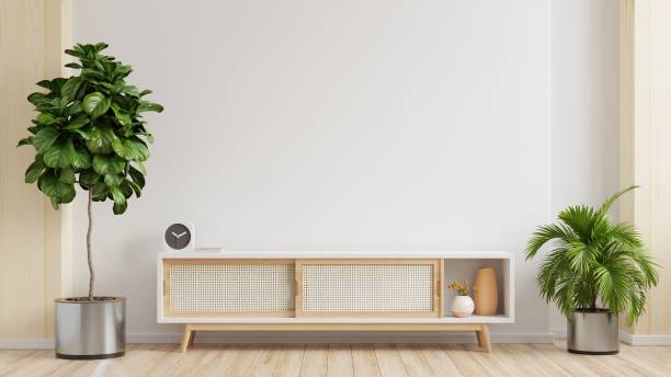 istock Mockup white wall background,Modern living room decor with a tv cabinet.3d rendering 1482566788
