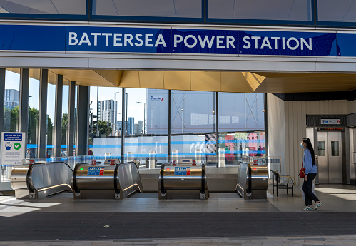 London. UK. 10.03.2021. The exterior entrance of the new London Underground Battersea Power Station on the Northern Line.