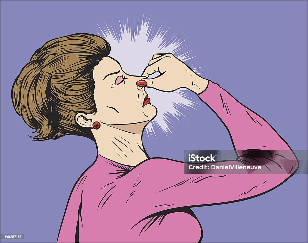 Stink Lady Woman holding her nose because of a bad smell Smelling stock vector