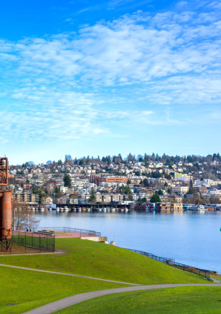 A vertical image of Seattle Skyline from Gas Works Park: A Picturesque View of the Emerald City