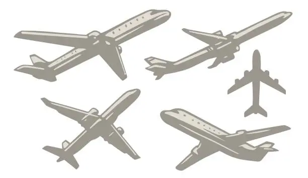 Vector illustration of Air plane monochrome set stickers