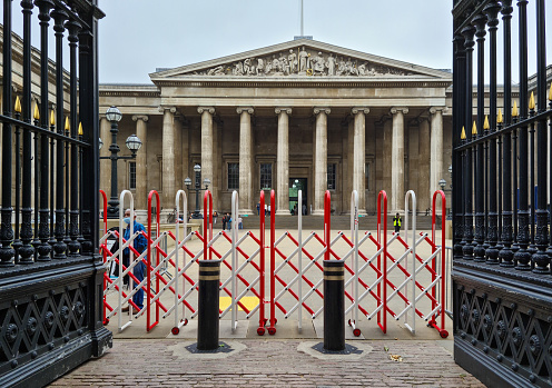 London. UK- 06.27.2021. The entrance and the facade of the British Museum.