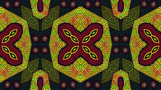 istock Multicolored African fabric, seamless and textured tribal pattern, geometric shapes, green, Bordeaux red, maroon, orange, brown and black colors 1482591177