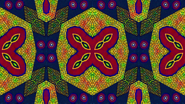 istock Multicolored African fabric, seamless and textured tribal pattern, geometric shapes, red, royal blue, green, orange, yellow and black colors 1482597100