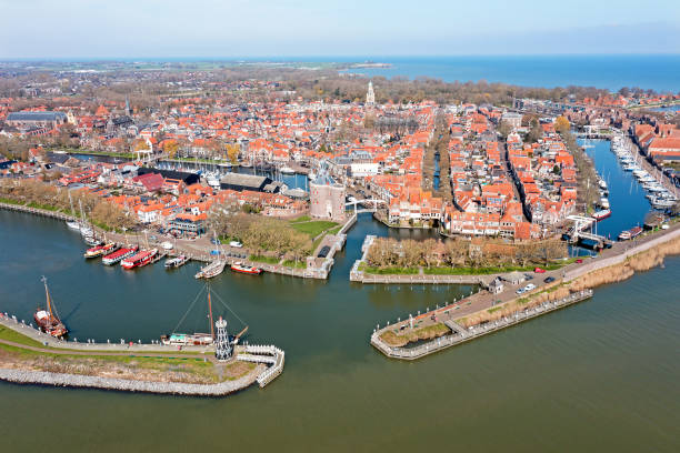 Aerial from the historical city Enkhuizen in the Netherlands Aerial from the historical city Enkhuizen in the Netherlands enkhuizen stock pictures, royalty-free photos & images