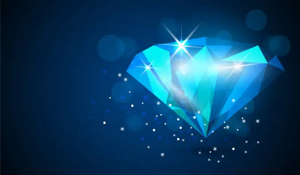Vector illustration of Dark Blue Vector Background with Sparkling Diamond and Space for Text