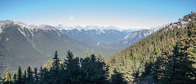 A view of the Canadian Rockies from the summit of Sulphur Mountain at Banff National Park.