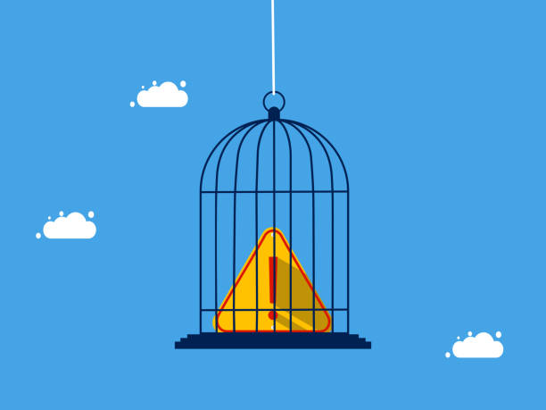 istock Crisis control. Exclamation mark stuck in the birdcage. business concept vector 1482600994