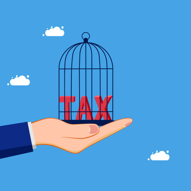 istock Tax control. tax mark is attached to the birdcage. business concept vector 1482602069