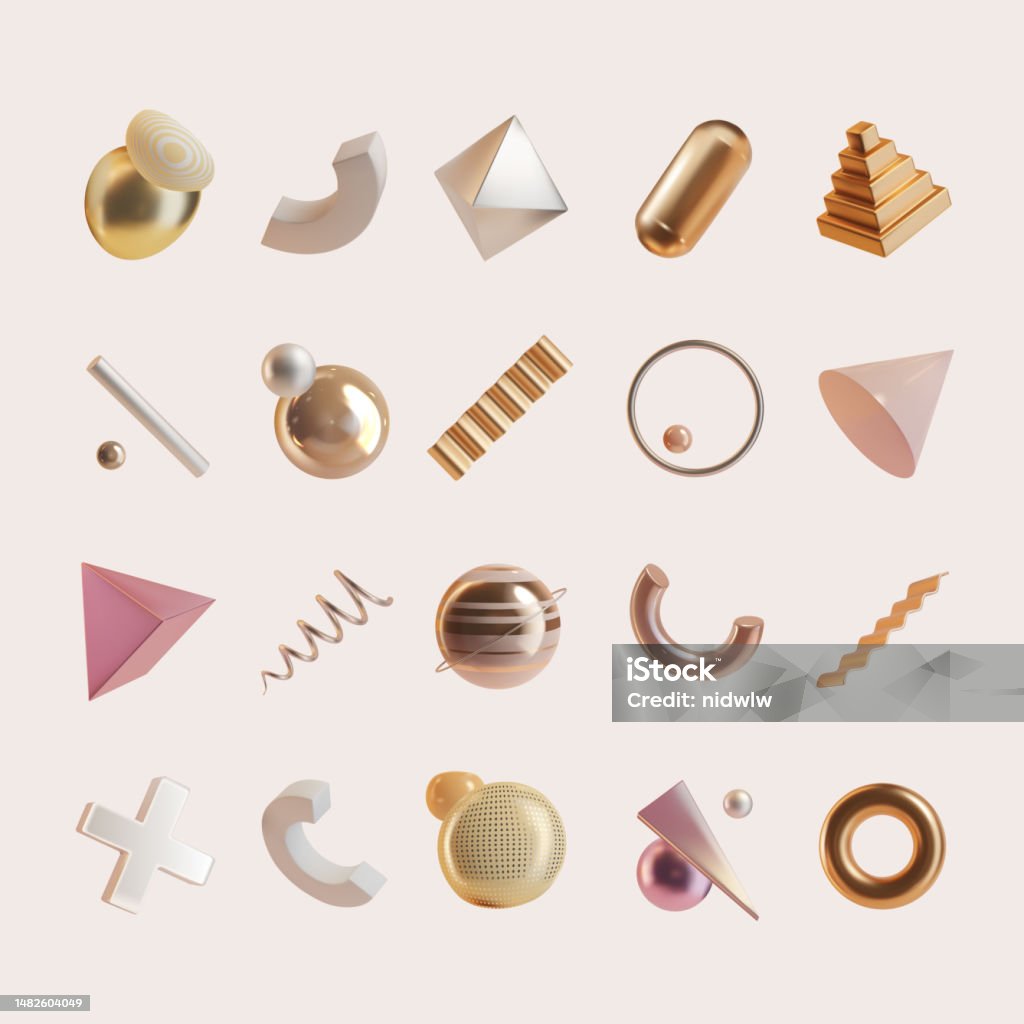 3d Math Elements Realistic Detailed 3d Abstract Geometry Elements Set Vector Stock ...