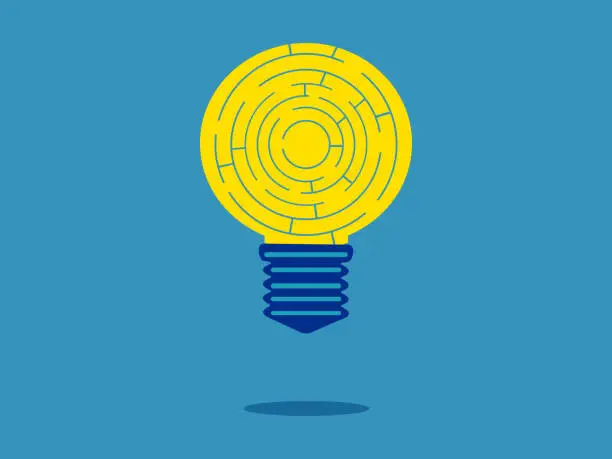 Vector illustration of Maze puzzle in a light bulb. Puzzle knowledge. vector illustration