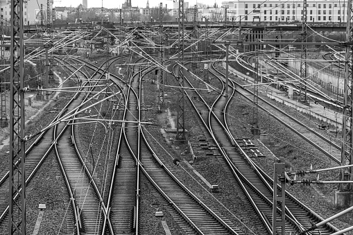 High Angle View Of Railroad Tracks Against Sky, Berlin Prenzlauer Berg Bornholmer Srasse