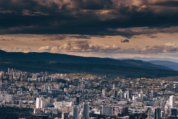 istock Cloudy evening landscape  view on Tbilisi city 1482612951